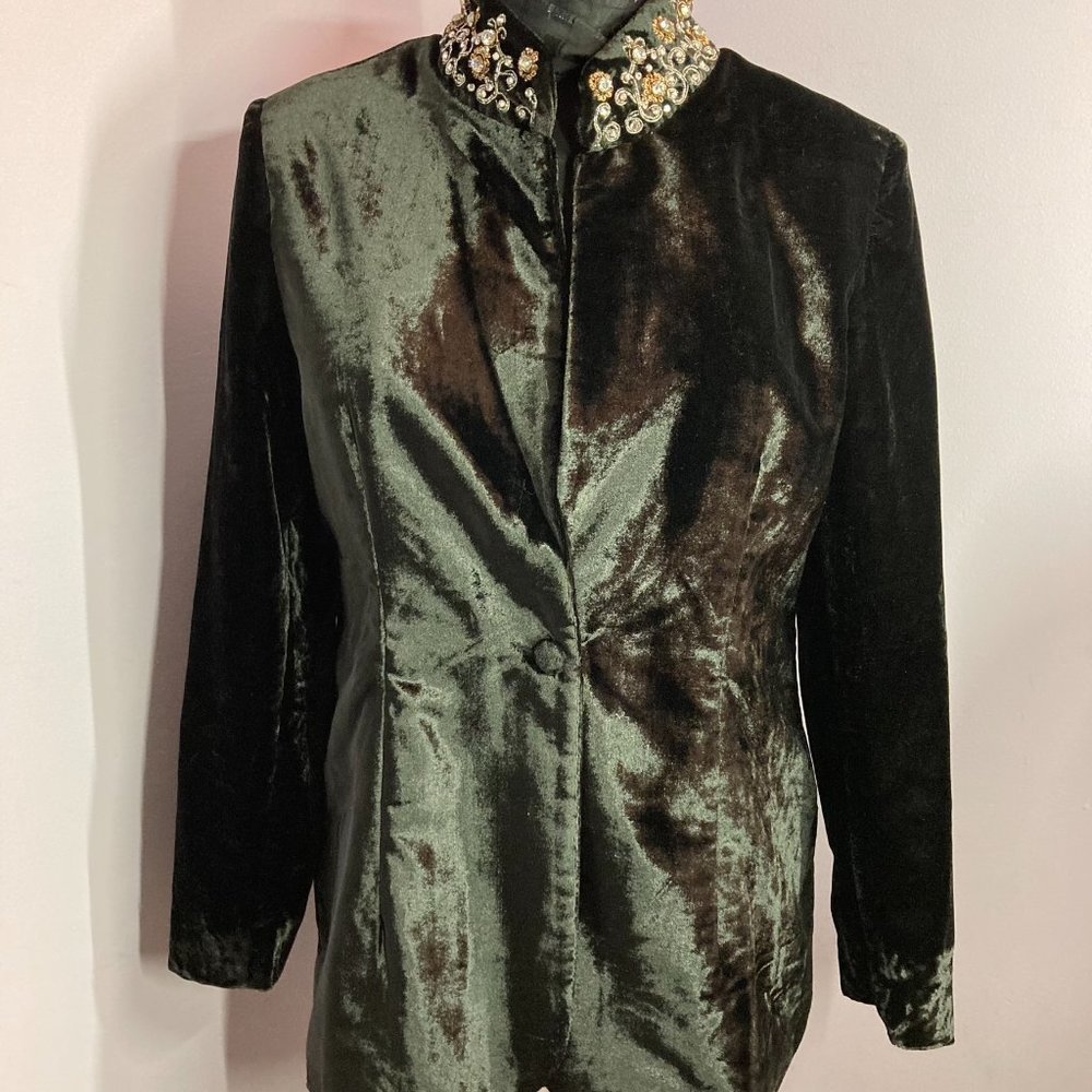 Soft Surroundings Black Velvet Jacket with Jeweled Collar/Size L